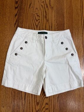 Lauren Jeans Co. White High-Waist Sailor-Button 6" Bermuda Shorts
